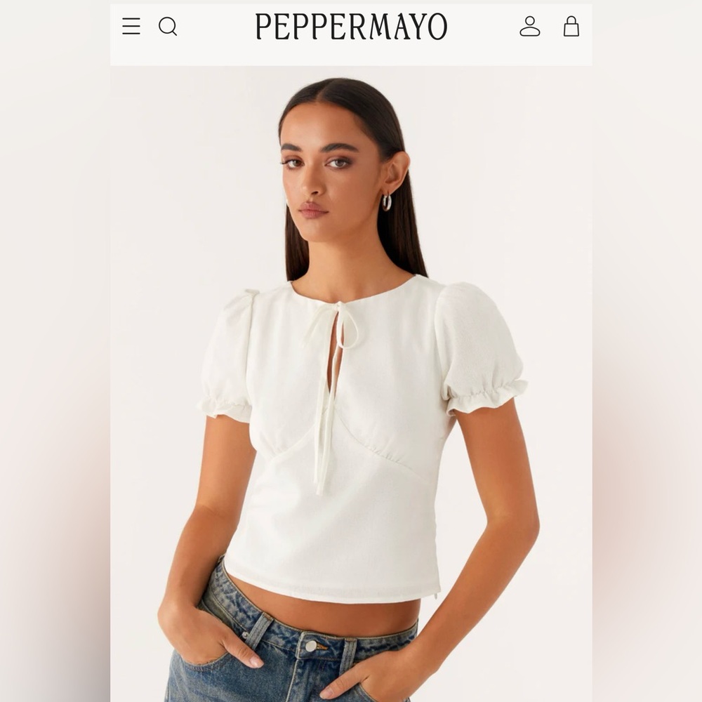 Peppermayo These Words Puff Sleeve Tie-Front Blouse (white) size m (6)